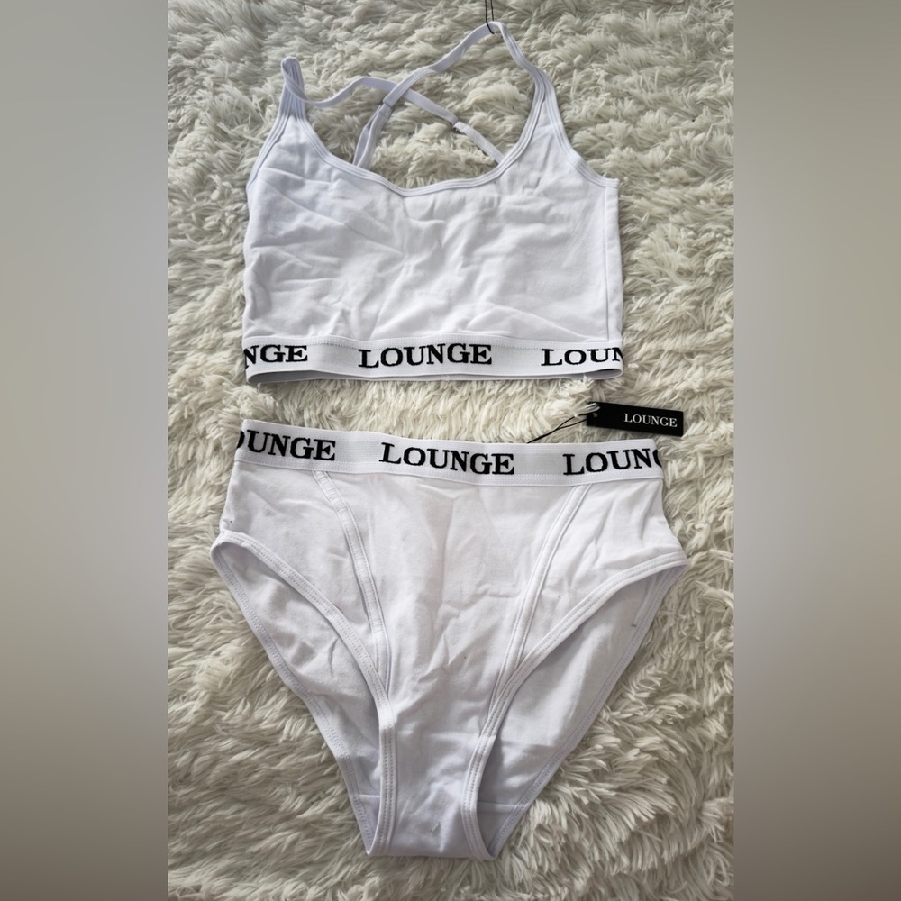Lounge Cotton Logo Bralette & High-Waist Brief - White